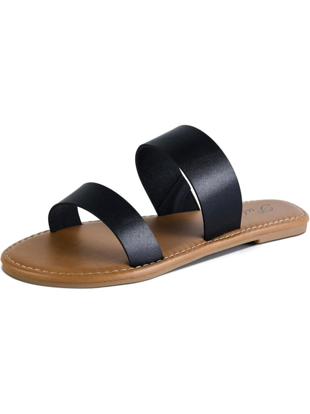 Women's Black Two Strap Beach Vacations Casual Slide Slip on Flat Sandal Shoes